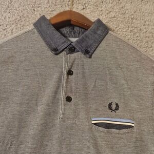 Fred Perry Polo Shirt Mens Medium Blue Slim Fit Collar Chest Pocket